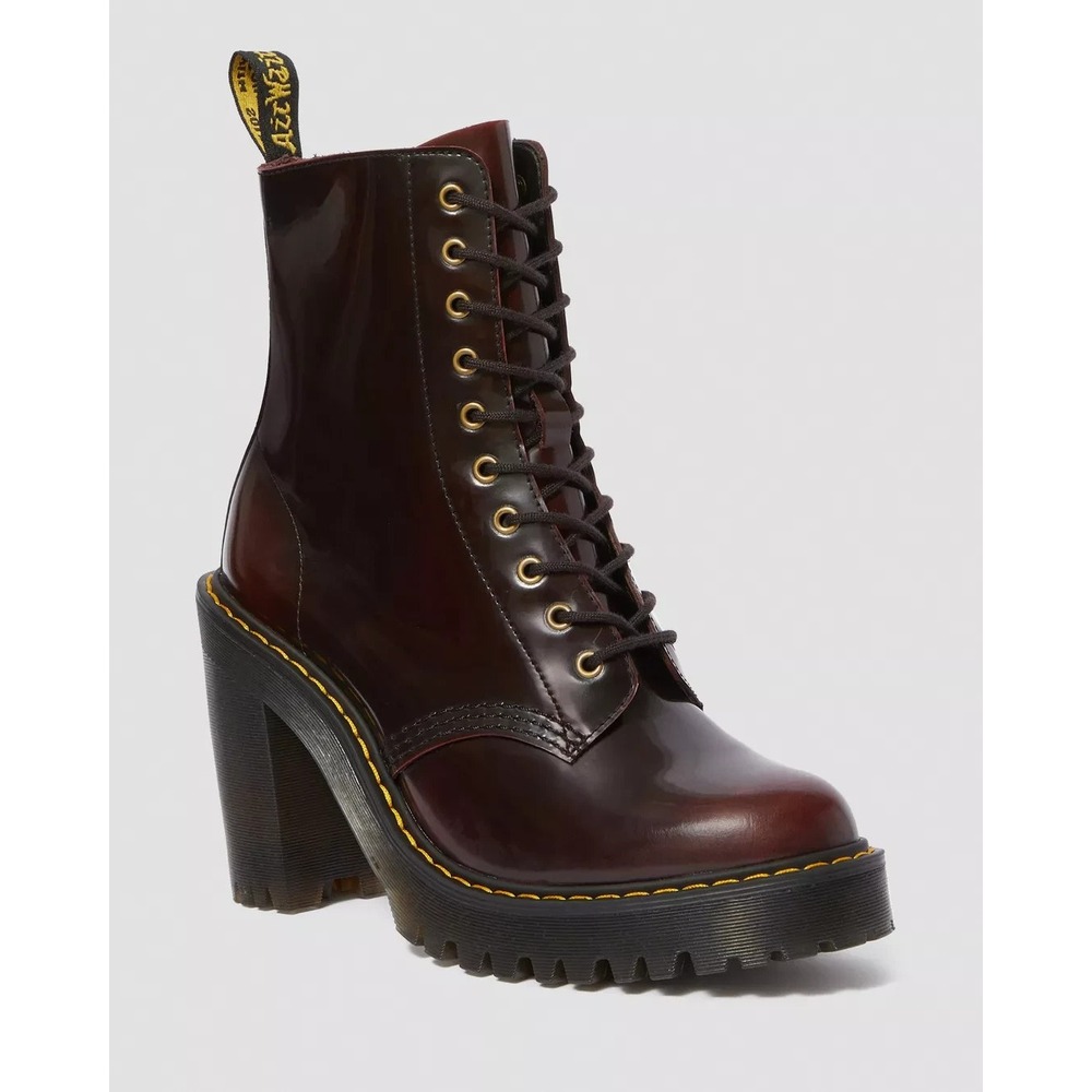 Dr. Martens Kendra Arcadia Leather Heeled Boots in Cherry Red Size 10